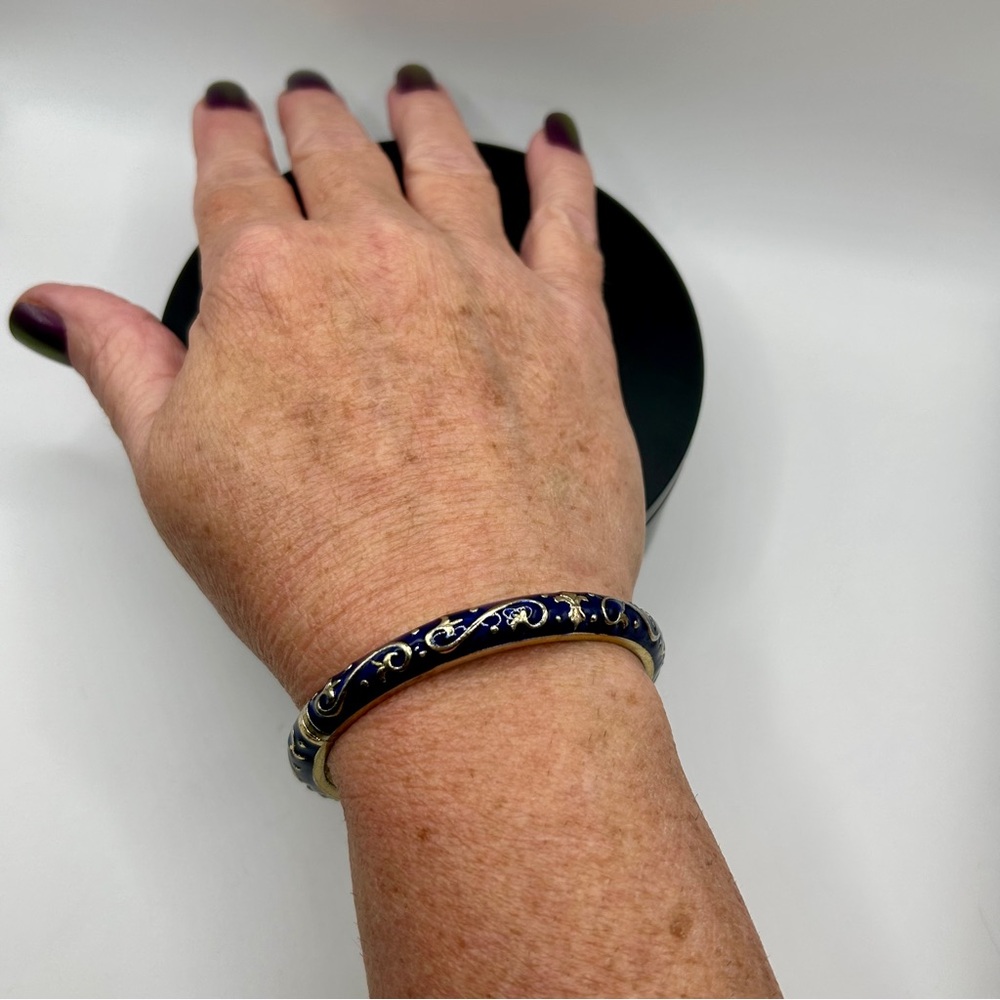 Cloisonné Blue and Gold Enamel Bangle